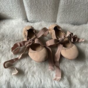 CHRISTIAN DIOR Nude Beige Pink Blush Grosgrain Ribbon Tie Up Logo Ballet Flats